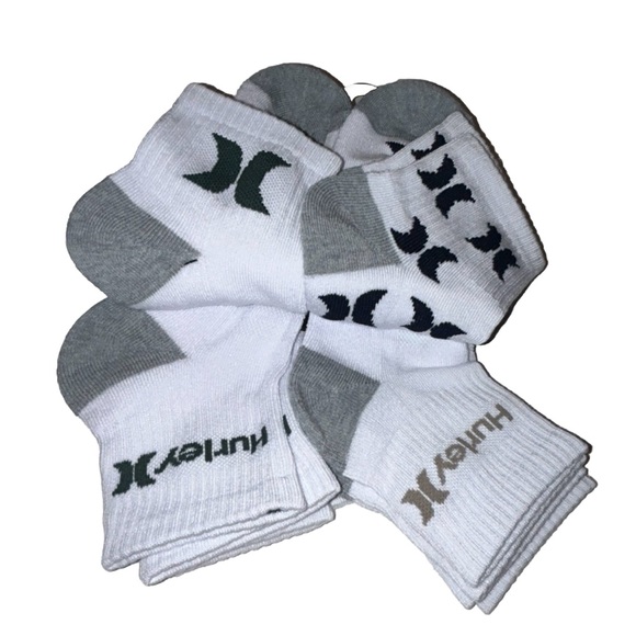 Hurley Quarter Crew Socks 6 Pair Men 8-12 White Gray w Mix Logo Surf RideCushion - Picture 6 of 10